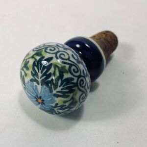 Polish Pottery Hand-painted Blue Green Floral Swirl Wine Cork